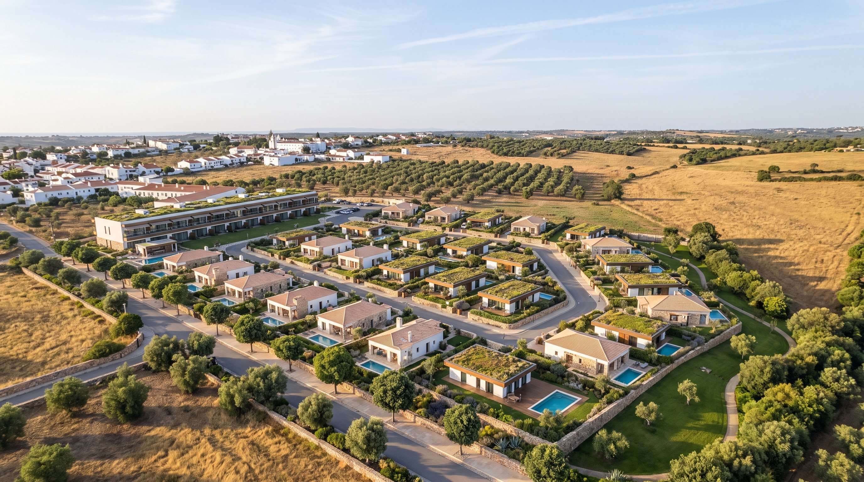 Luftansicht des Masterplans von Parque Residences Estoi | Aerial view of the Parque Residences Estoi masterplan